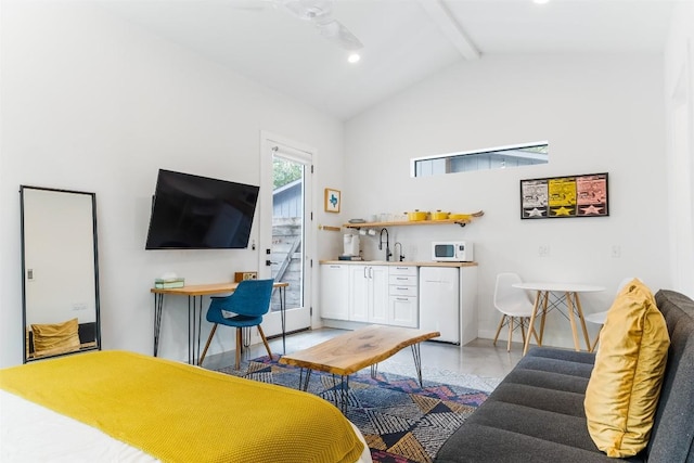 11233/4 Gunter St Unit 2, Austin, TX 78702 - bedroom with vaulted ceiling with beams