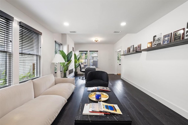 living room featuring dark hardwood / wood-style flooring