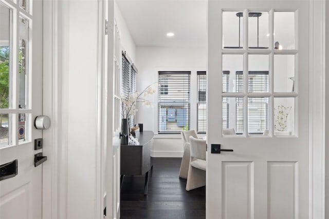 interior space with dark hardwood / wood-style flooring