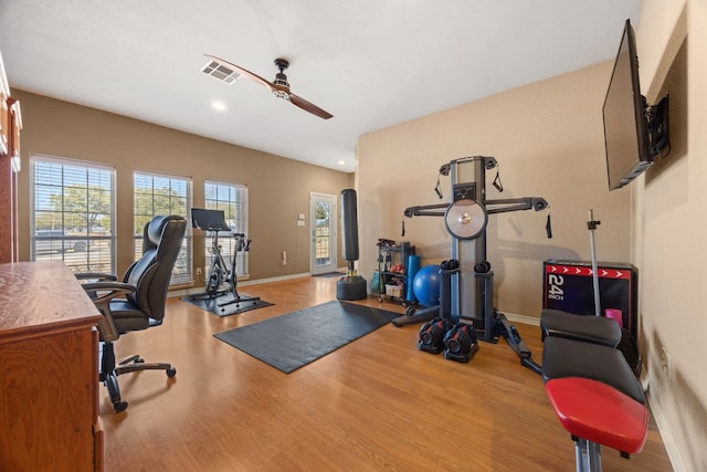 1207 Hyacinth Dr, Temple, TX 76502 - exercise area with healthy amount of natural light, ceiling fan, wood finished floors, and recessed lighting