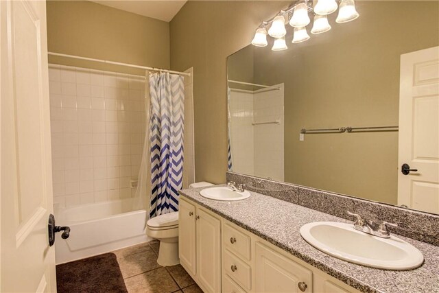465 Hannah Dr, Dripping Springs, TX 78620 - bathroom featuring shower / tub combo, tile patterned floors, and double vanity