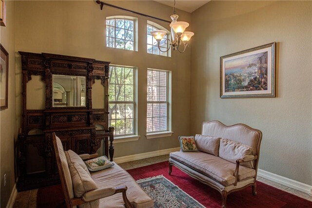 465 Hannah Dr, Dripping Springs, TX 78620 - sitting room featuring a chandelier, plenty of natural light, and tile patterned flooring