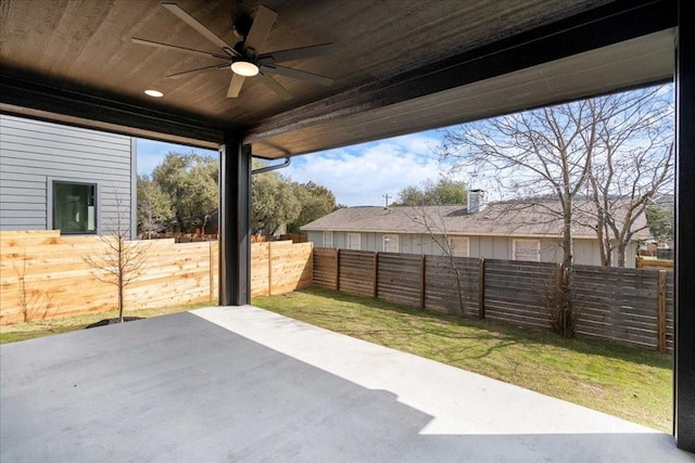 view of patio / terrace featuring ceiling fan