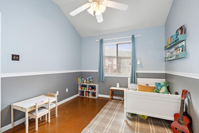 bedroom with vaulted ceiling and ceiling fan