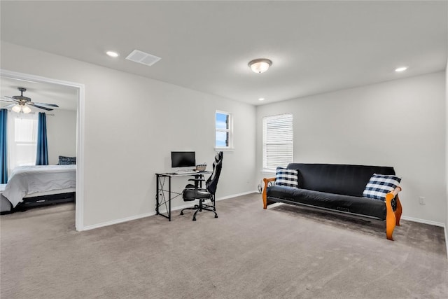 home office featuring carpet flooring