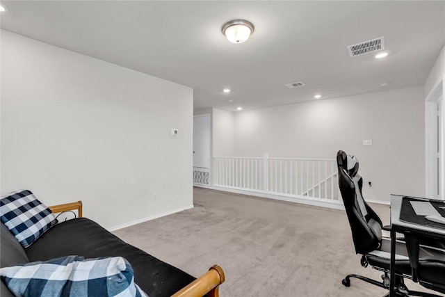 view of carpeted home office