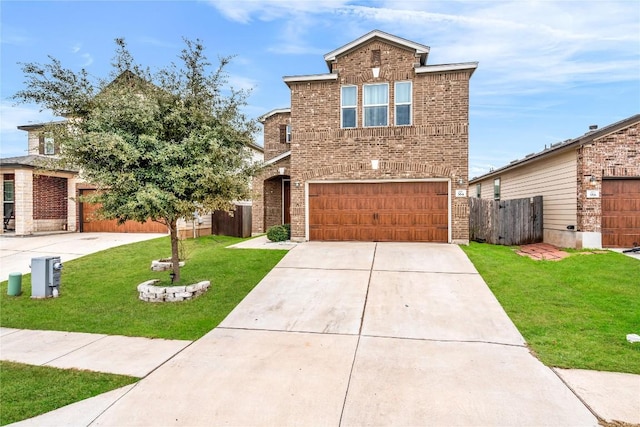 view of front of property with a garage and a front yard