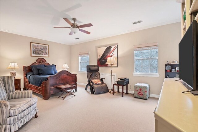 2716 Hillview Green Ln, Austin, TX 78703 - bedroom featuring carpet flooring, ceiling fan, and ornamental molding