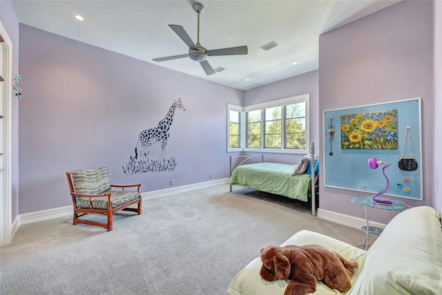702 Crystal Mountain Dr, Austin, TX 78733 - bedroom featuring carpet flooring, a ceiling fan, and recessed lighting