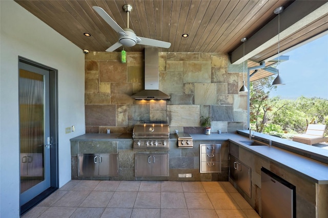 702 Crystal Mountain Dr, Austin, TX 78733 - view of patio with ceiling fan and exterior kitchen
