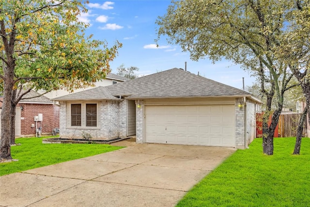 ranch-style home featuring a front yard and a garage