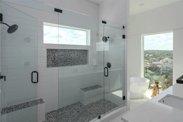 14413 Cochise Trl, Austin, TX 78734 - full bath with a shower stall, vanity, and a soaking tub
