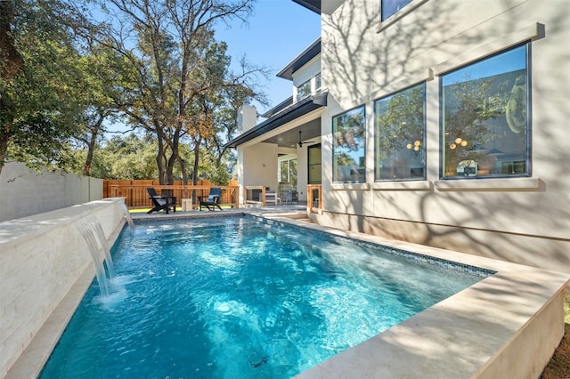 1339 Allen Rd, Austin, TX 78746 - view of swimming pool with a fenced backyard, a patio, a ceiling fan, and outdoor dining space