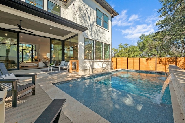 1339 Allen Rd, Austin, TX 78746 - view of swimming pool featuring a fenced backyard and ceiling fan