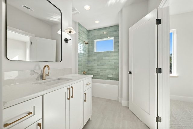 1339 Allen Rd, Austin, TX 78746 - bathroom with vanity, shower / bathtub combination, and recessed lighting