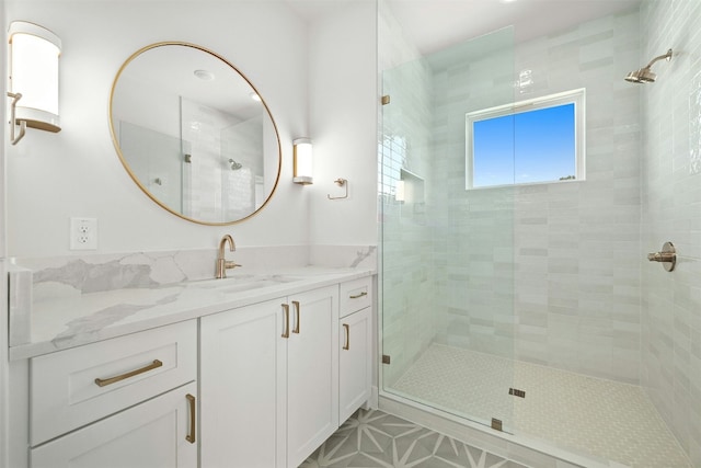 1339 Allen Rd, Austin, TX 78746 - full bath with a stall shower, vanity, and tile patterned floors