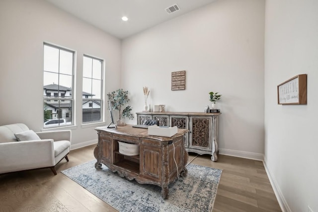 home office featuring light hardwood / wood-style floors