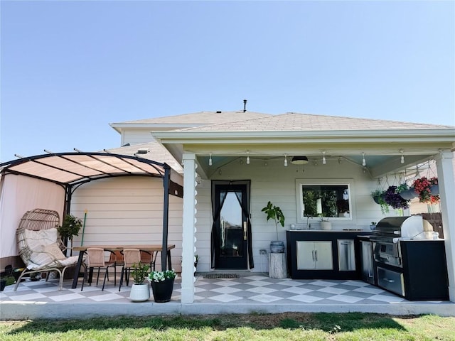 249 Earl Keen St, Leander, TX 78641 - back of house with exterior kitchen, a patio, and a shingled roof