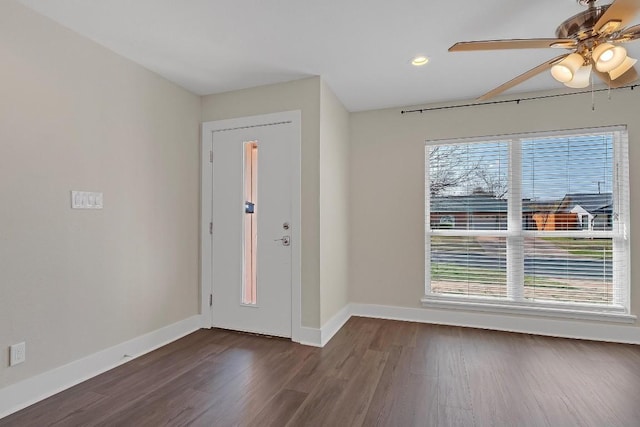 1808 Belford Dr, Austin, TX 78757 - foyer entrance with dark wood-type flooring, ceiling fan, and recessed lighting