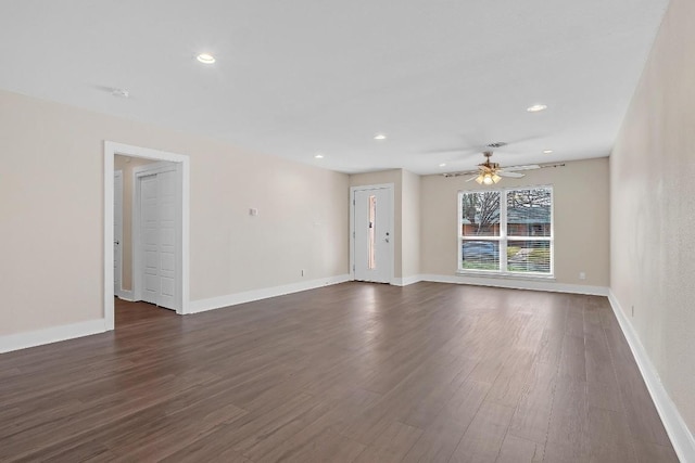 1808 Belford Dr, Austin, TX 78757 - empty room with dark wood finished floors, recessed lighting, ceiling fan, and a smoke detector