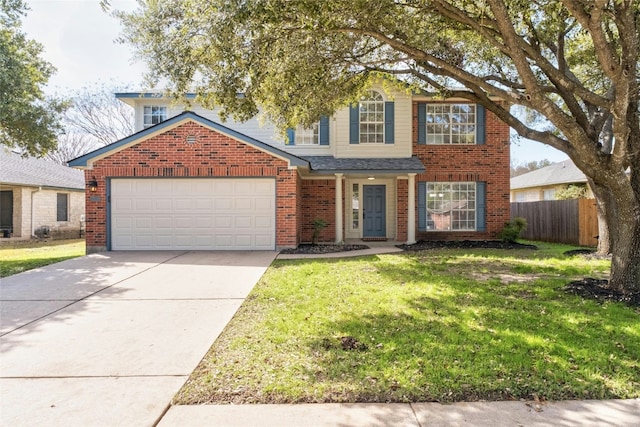 front facade with a front yard and a garage