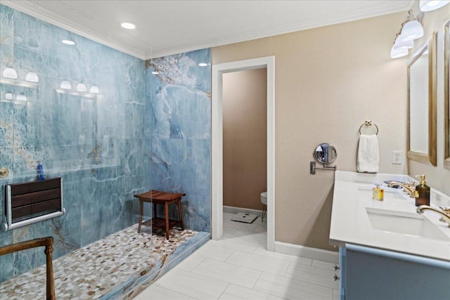 10920 Crown Colony Dr Unit C, Austin, TX 78747 - full bath with ornamental molding, double vanity, walk in shower, toilet, and baseboards