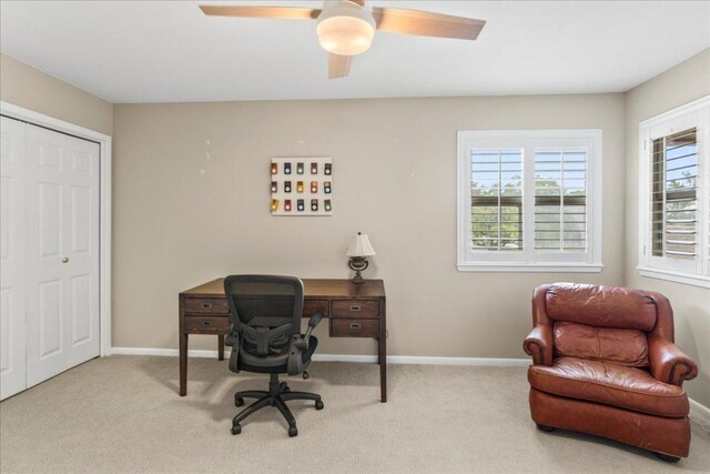 10920 Crown Colony Dr Unit C, Austin, TX 78747 - office area with baseboards, carpet, and a ceiling fan