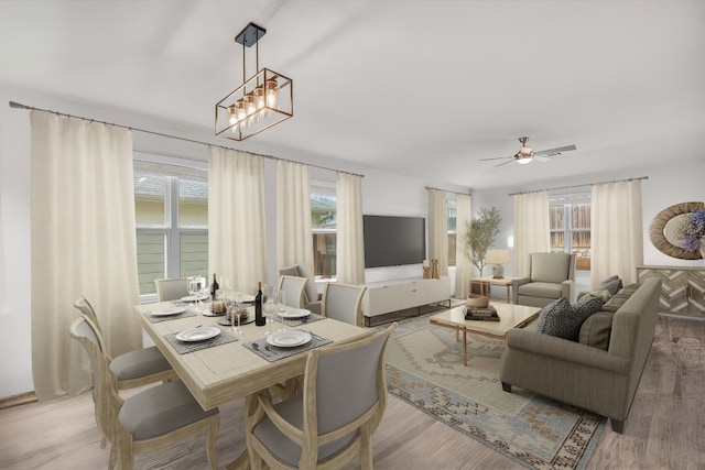 dining room featuring ceiling fan and light hardwood / wood-style floors