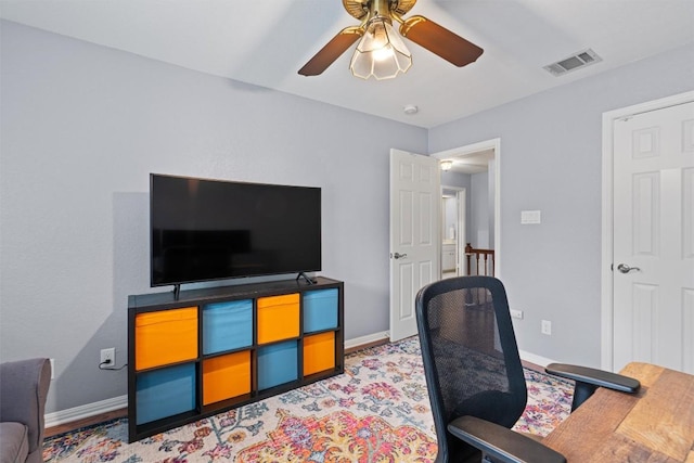 home office featuring ceiling fan