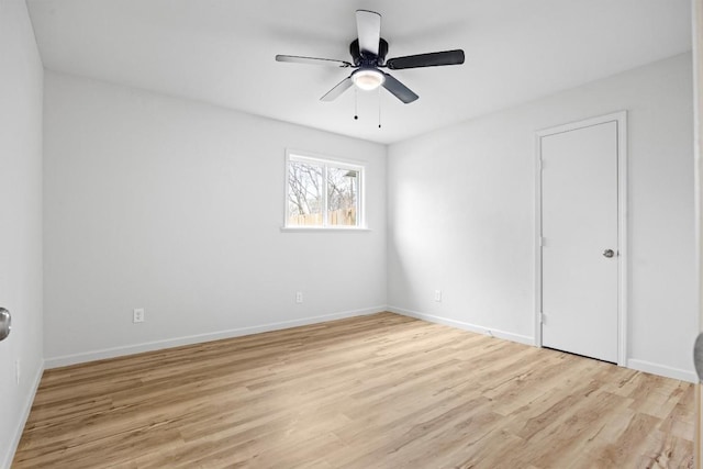 empty room featuring ceiling fan and light hardwood / wood-style floors