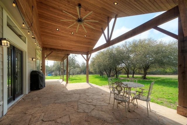 view of patio / terrace featuring area for grilling and ceiling fan