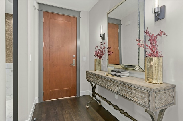 entryway with dark hardwood / wood-style flooring