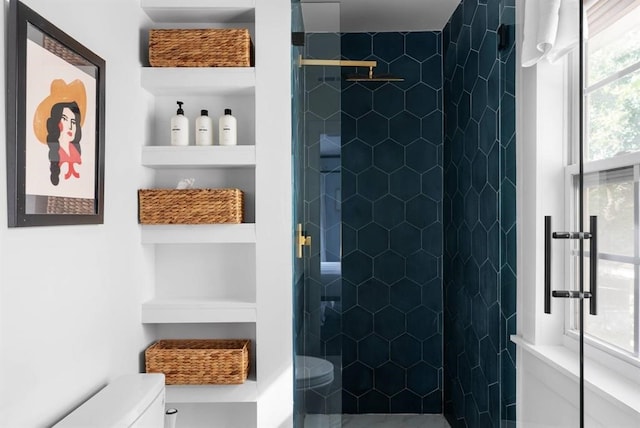 1508 E 11th St, Austin, TX 78702 - bathroom featuring a stall shower and built in shelves