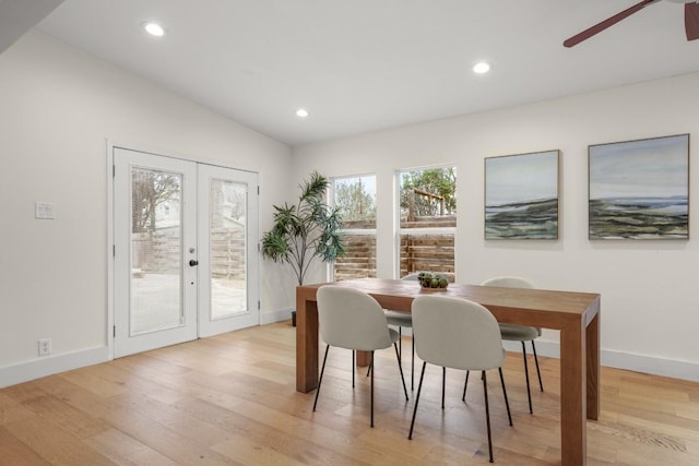 1907 Casa Grande Dr, Austin, TX 78733 - dining area featuring french doors, light wood-style flooring, ceiling fan, and recessed lighting
