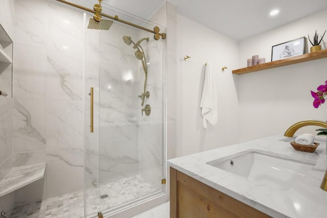 1907 Casa Grande Dr, Austin, TX 78733 - bathroom featuring a marble finish shower and vanity