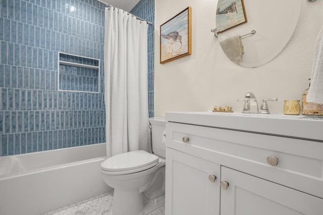 1907 Casa Grande Dr, Austin, TX 78733 - full bathroom featuring vanity, shower / bath combo, and tile patterned floors