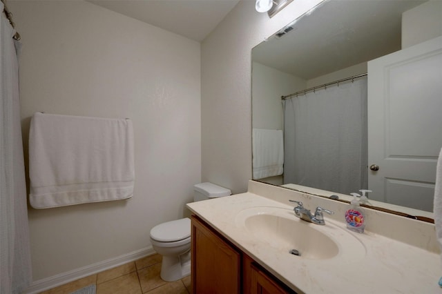 bathroom with toilet, tile patterned flooring, and vanity