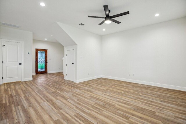 346 Webb St, Smithville, TX 78957 - interior space featuring light wood finished floors, a ceiling fan, visible vents, and recessed lighting