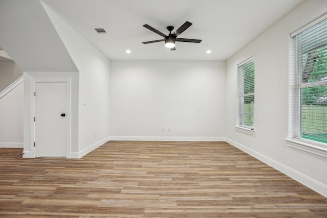 346 Webb St, Smithville, TX 78957 - empty room featuring ceiling fan, recessed lighting, visible vents, and light wood-type flooring