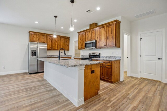 346 Webb St, Smithville, TX 78957 - kitchen featuring light wood finished floors, visible vents, a sink, and appliances with stainless steel finishes