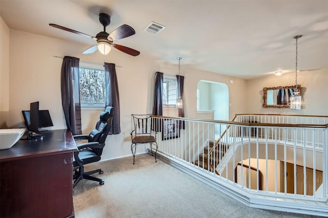 view of carpeted office space