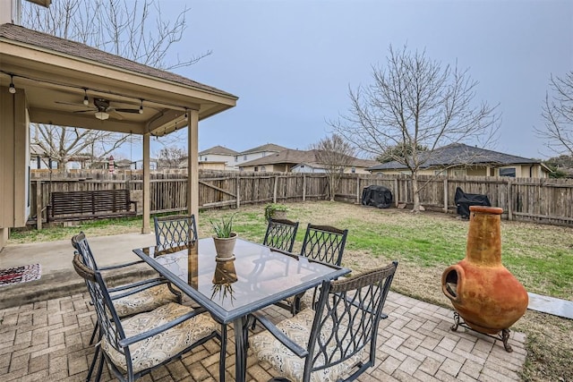 view of patio with ceiling fan