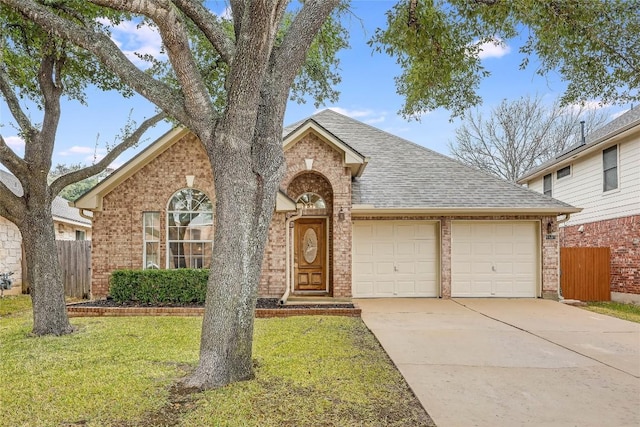 view of front of property featuring a front yard and a garage