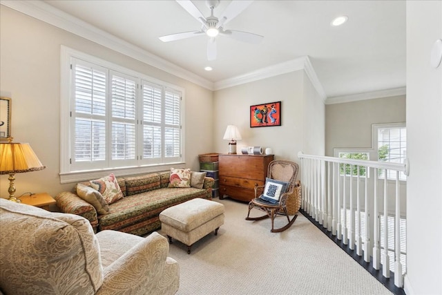 3800 Bailey Ln Unit F-1, Austin, TX 78756 - sitting room with ceiling fan, carpet flooring, and ornamental molding