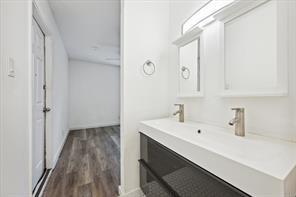 bathroom featuring hardwood / wood-style flooring and vanity