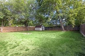 view of yard featuring a storage unit