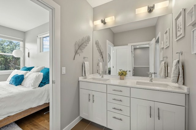 bathroom featuring wood-type flooring and vanity