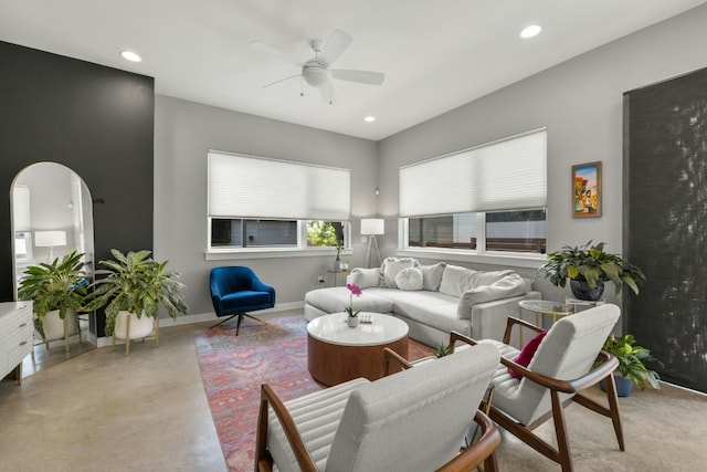 living room with ceiling fan