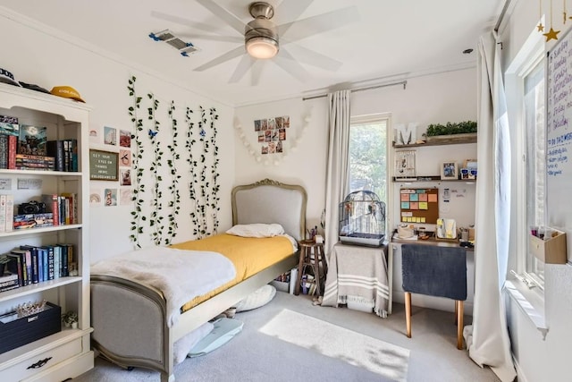 bedroom with carpet and ceiling fan