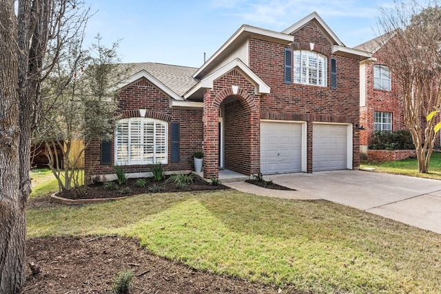 view of front of house with a front lawn and a garage